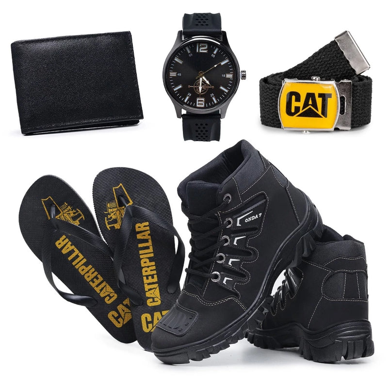 Kit Bota Coturno Masculino Caterpillar Adventure Onset + Chinelo + Carteira + Cinto e Relógio