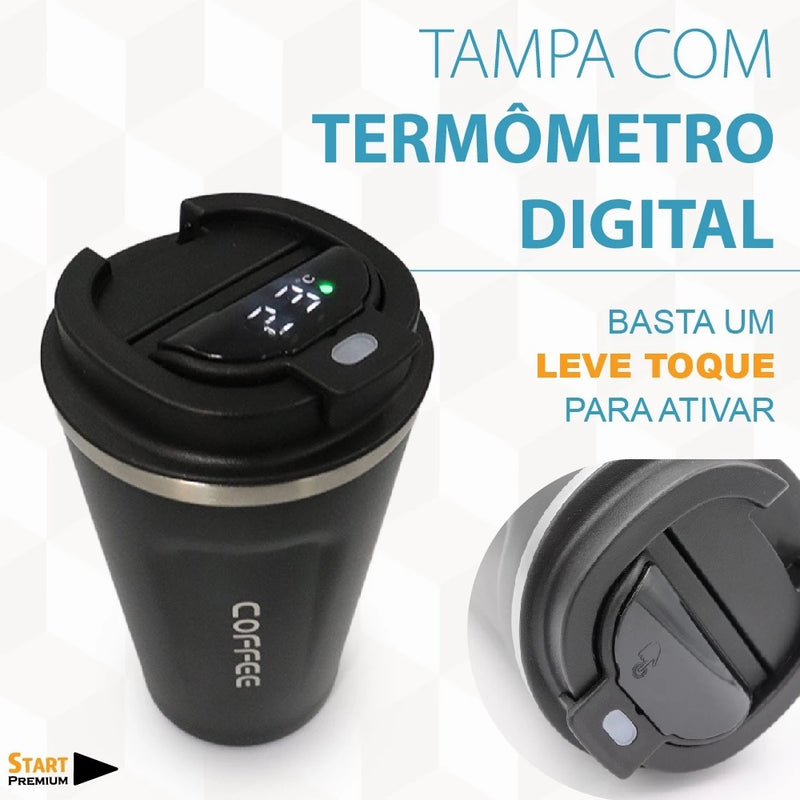 Caneca Copo De Café Coffee Com Termômetro DIGITAL Isolado Termico de Aço Inoxidável 500ml